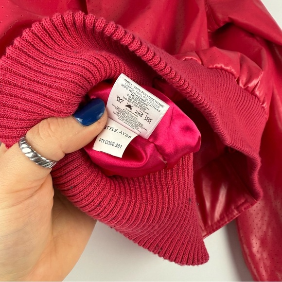 Paper Denim & Cloth Women’s Large Pink Faux Leather Bomber Jacket - Picture 8 of 10